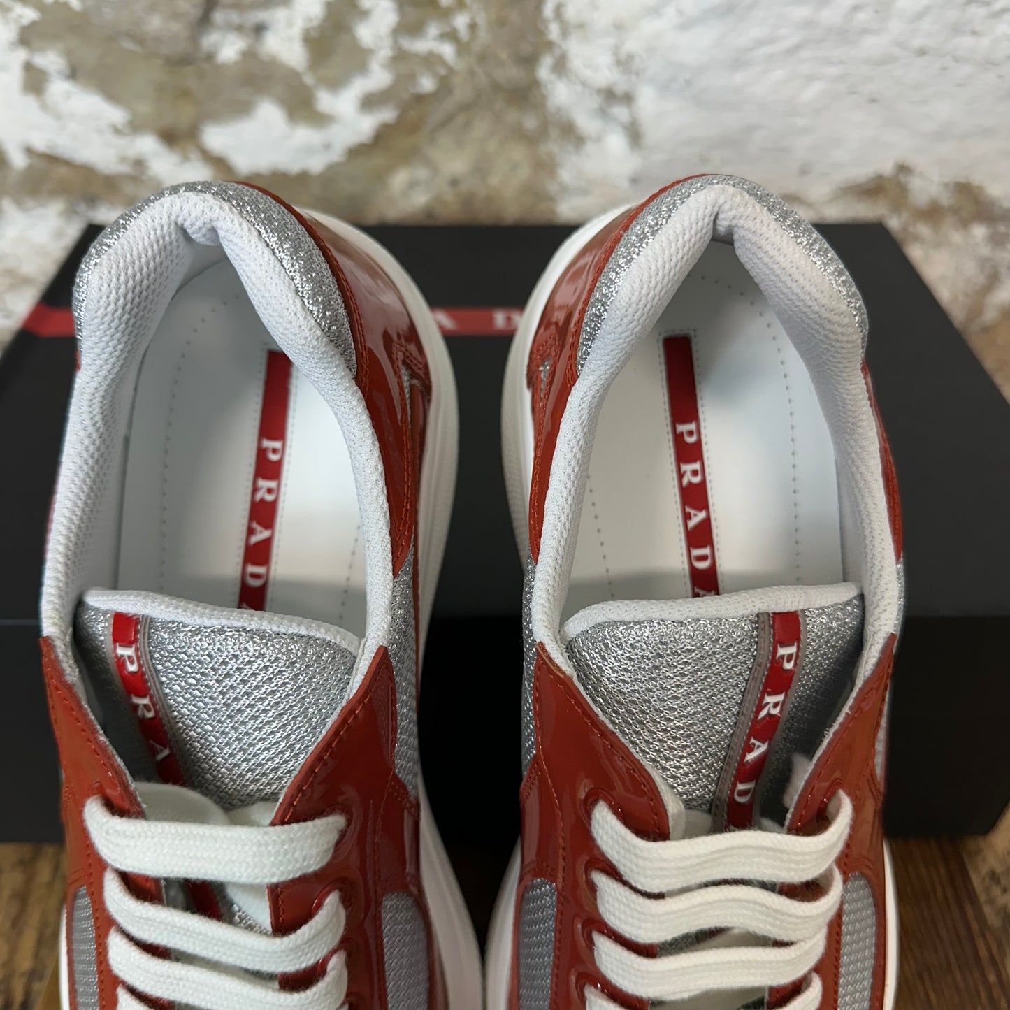 Prada Americas Cup Rame Patent Sneaker Sz 8 DS