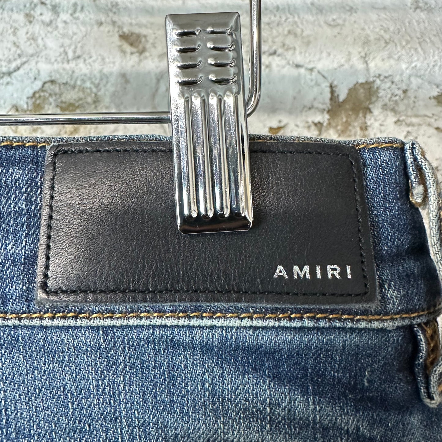 Amiri MX1 Maroon Suede Dark Blue Denim Jeans Sz 32