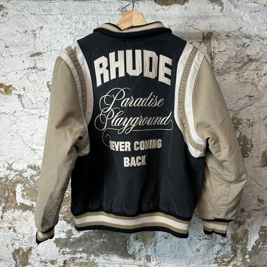 Rhude Never Coming Back Canvas Varsity Jacket Sz M
