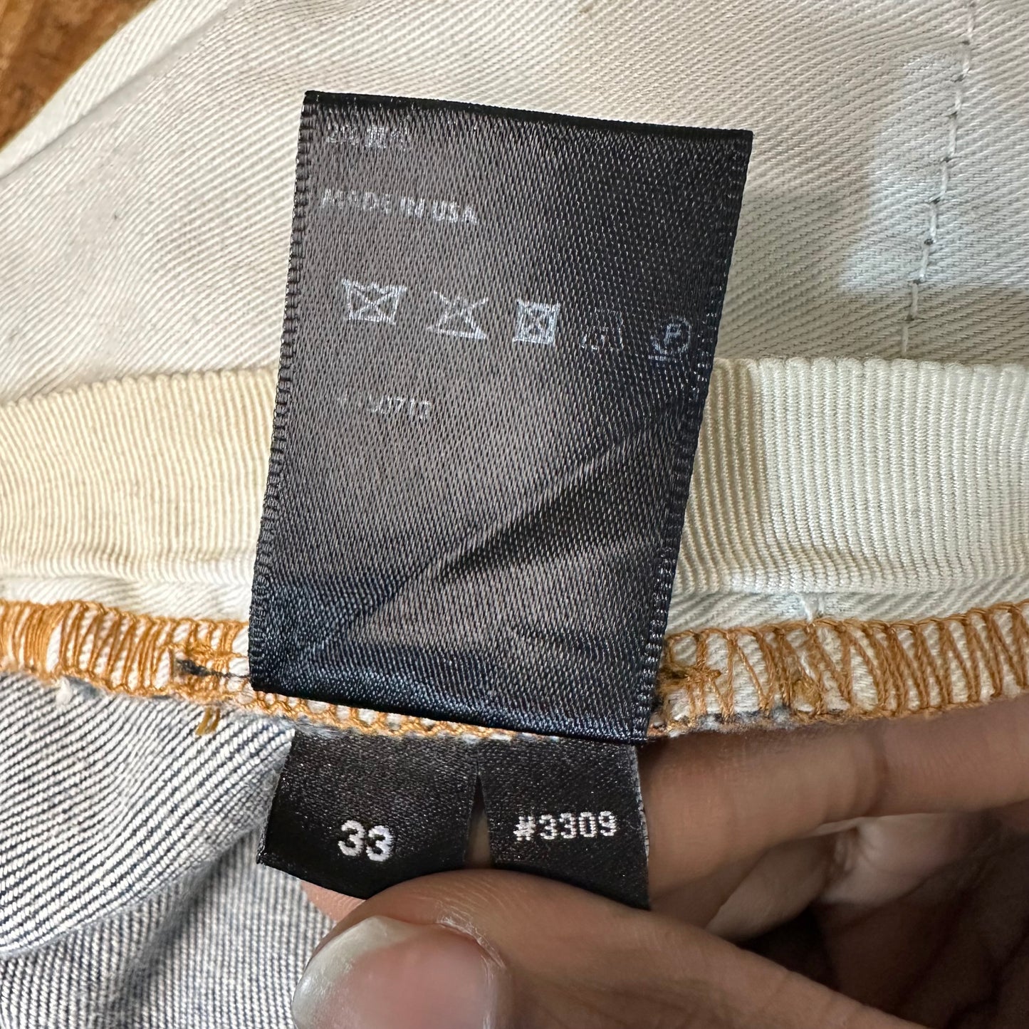 Amiri MX1 Orange Suede Dark Blue Denim Jeans Sz 33