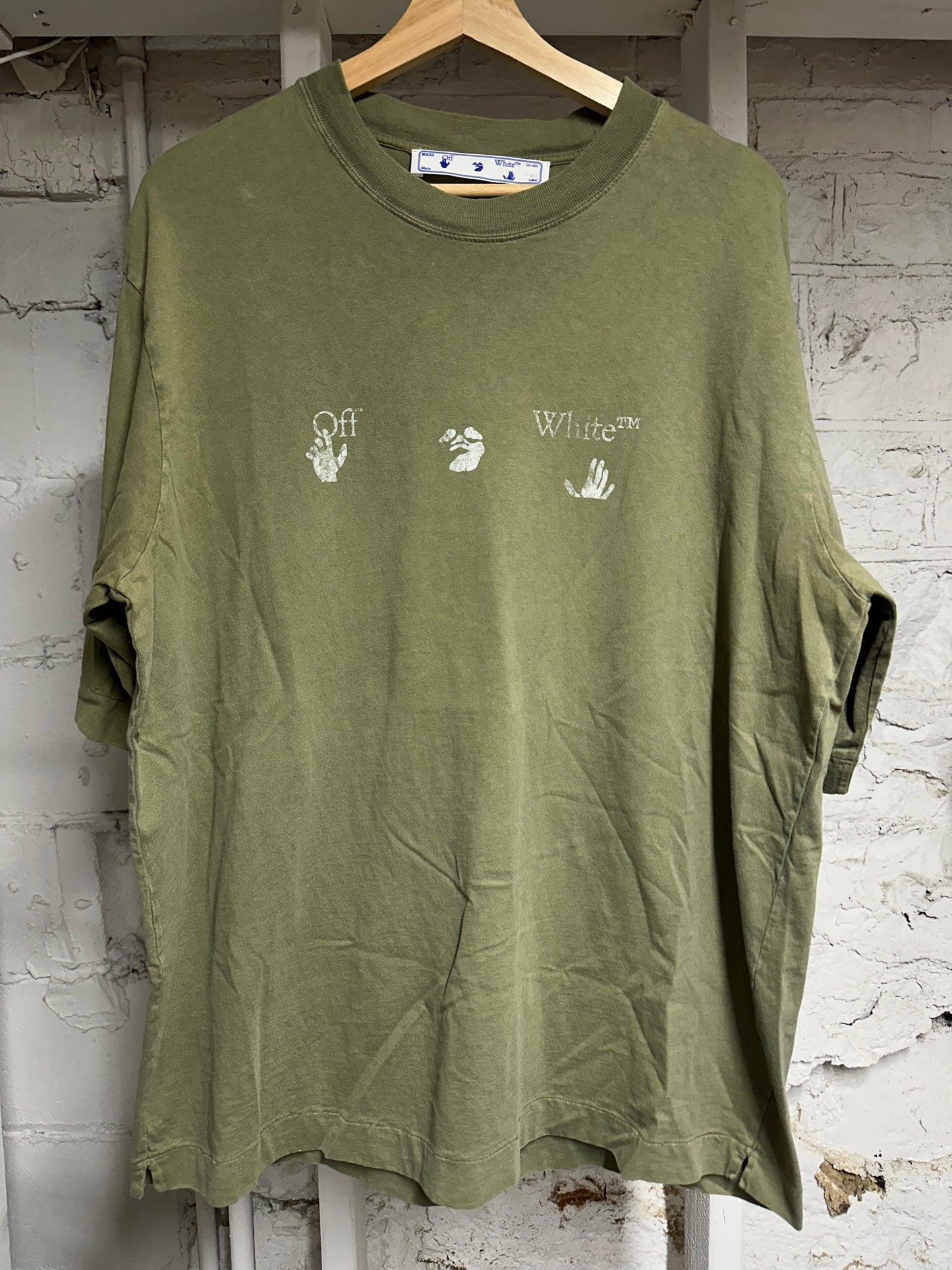 Off-White Chest Logos Olive Green T-Shirt Sz L