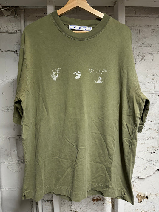 Off-White Chest Logos Olive Green T-Shirt Sz L