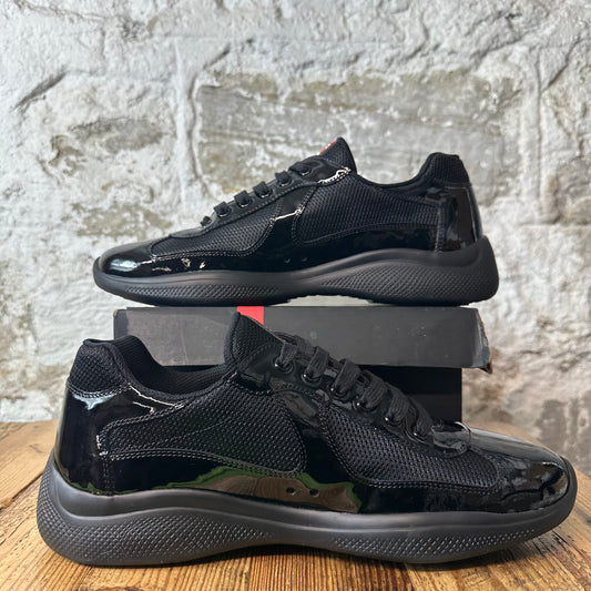 Prada Americas Cup Triple Black Patent Sneaker Sz 10