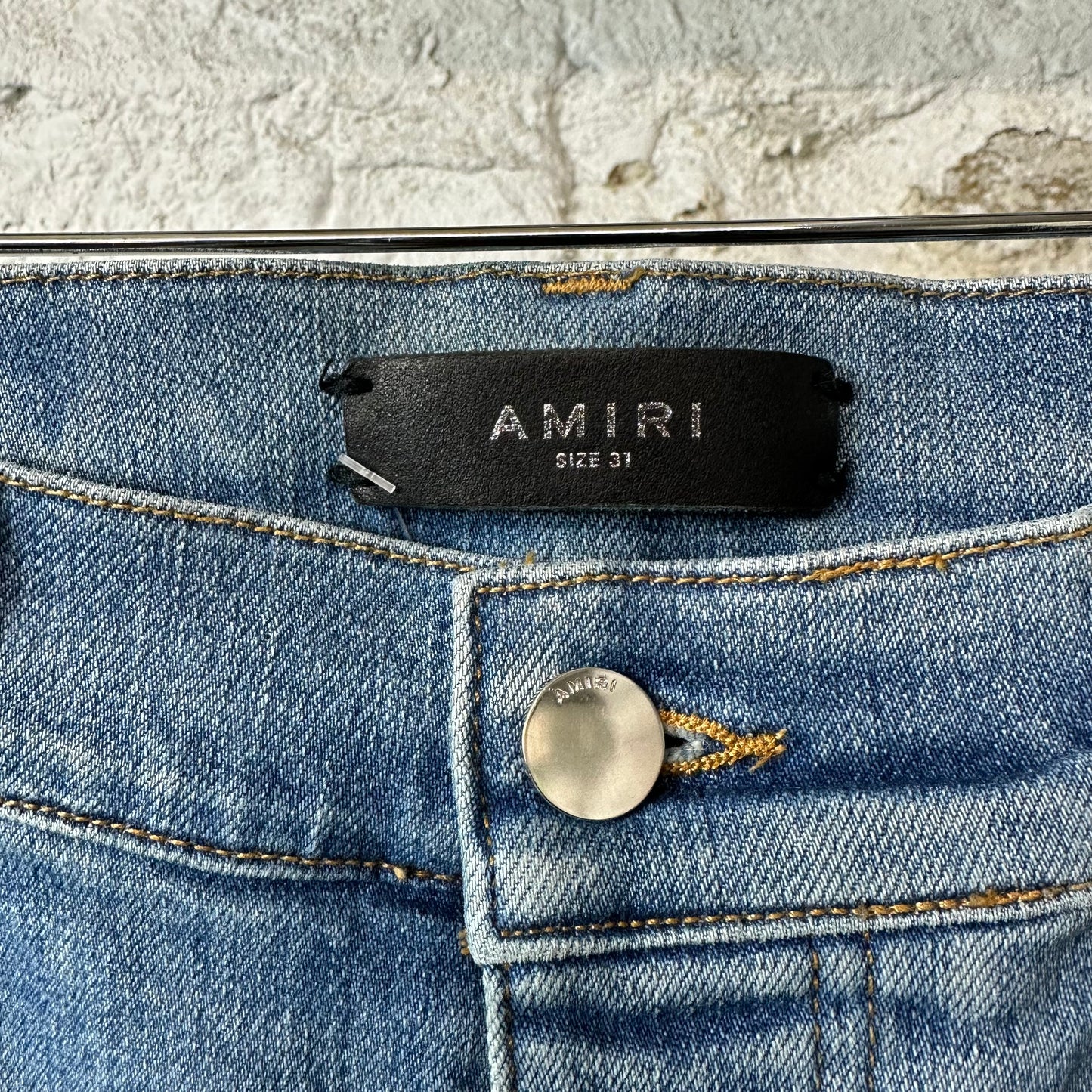 Amiri MX1 Orange Paisley Patches Blue Denim Jeans Sz 31