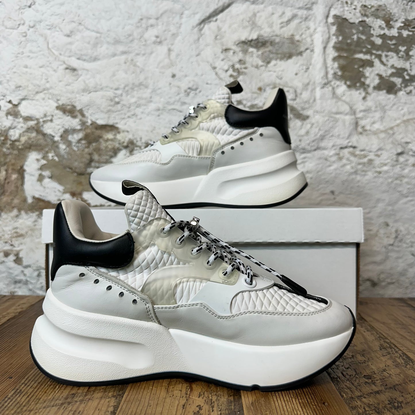 Alexander Mcqueen Black White Clear Nappa Joey Sneaker Sz 4 (35.5) No Box