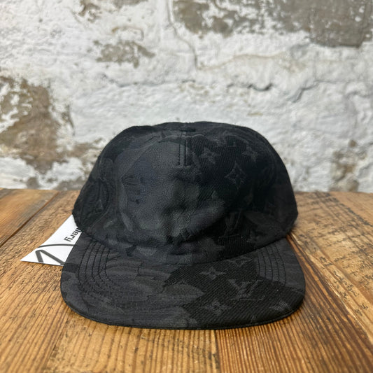 Louis Vuitton Black Grey Floral Monogram Hat Sz L