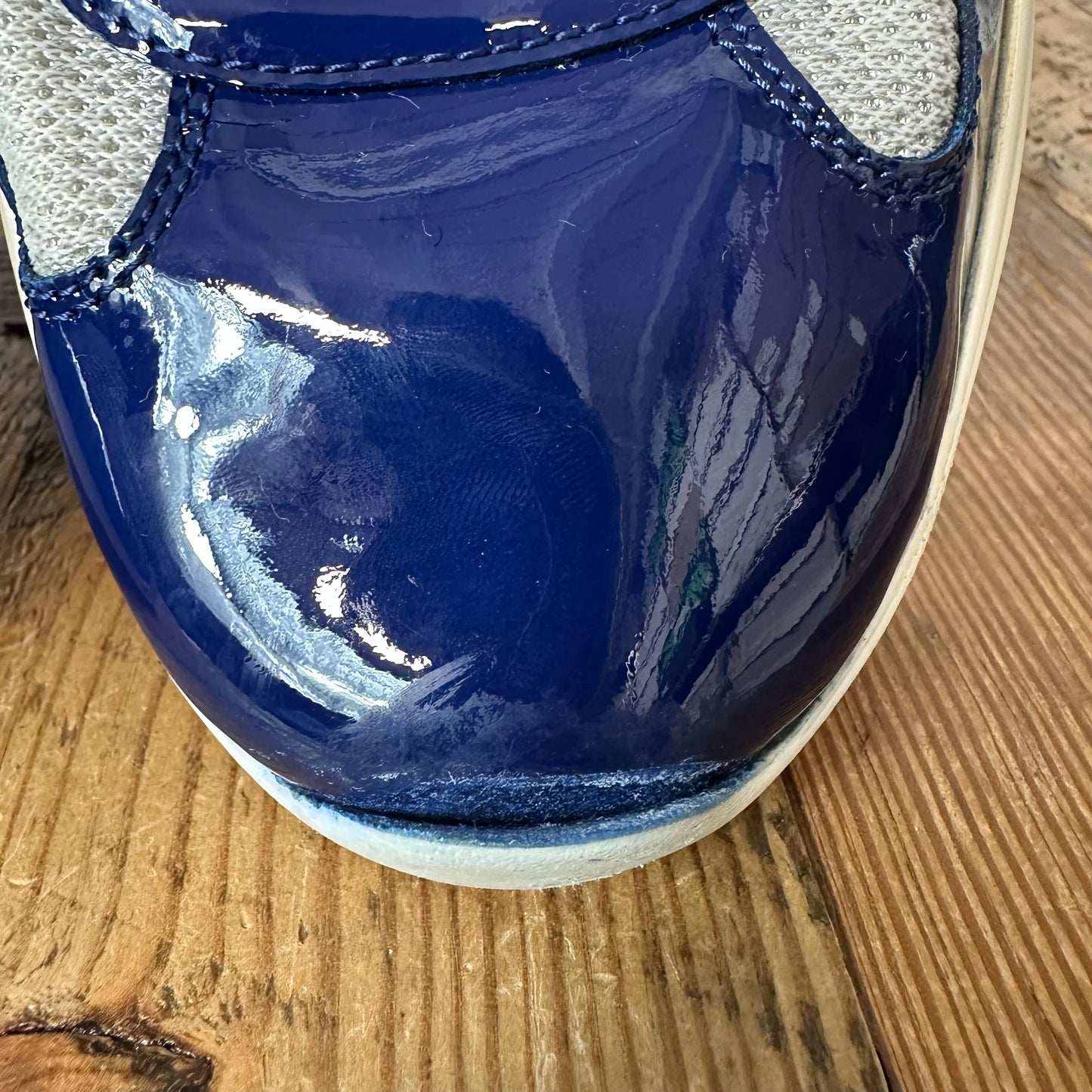 Prada Americas Cup Dark Blue Patent Grey White Sneaker Sz 7