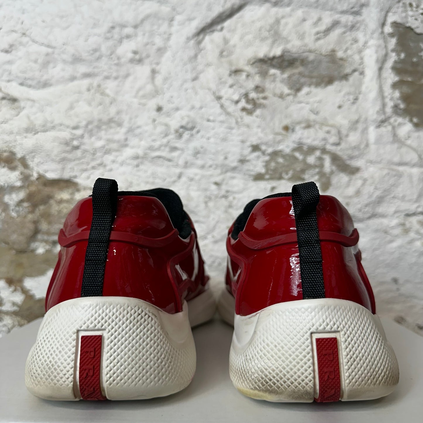 Prada Americas Cup Rossa Patent White Sneaker Sz 9.5 No Box