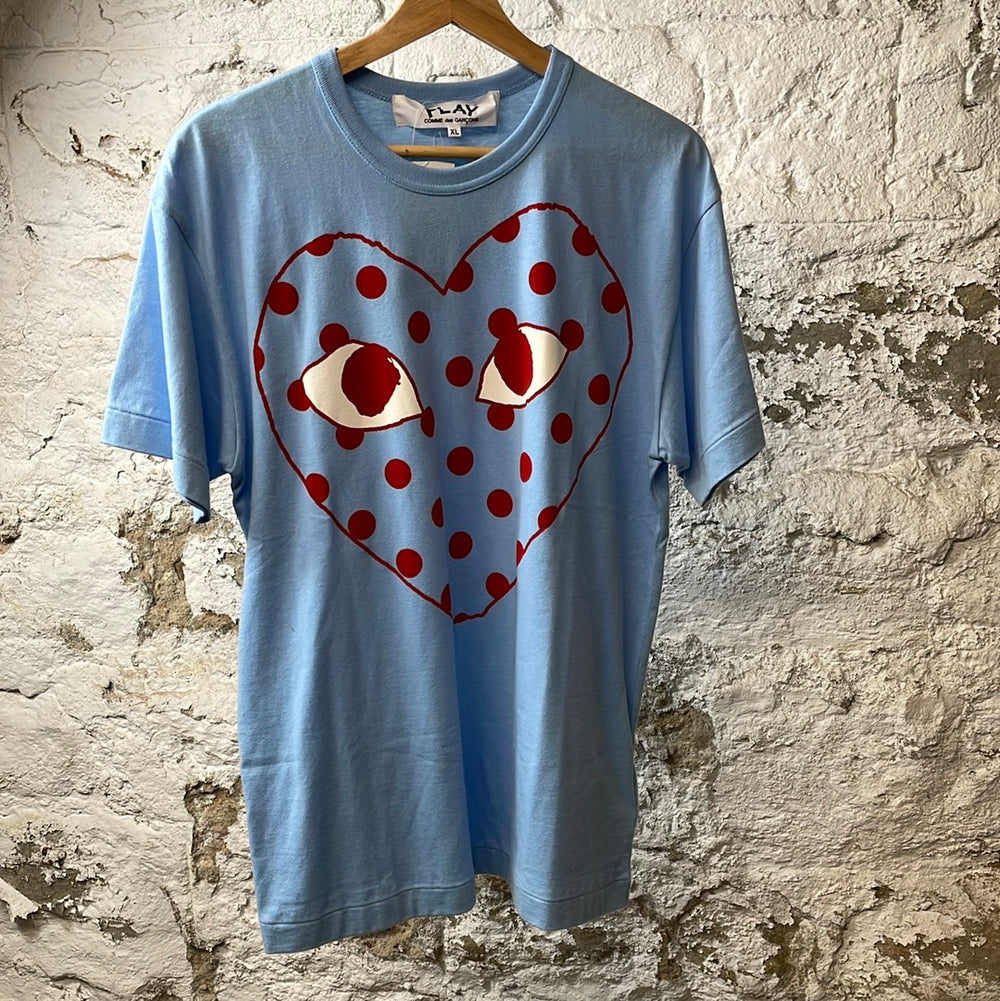 CDG Red Polka Heart Blue T-Shirt Sz XL DS