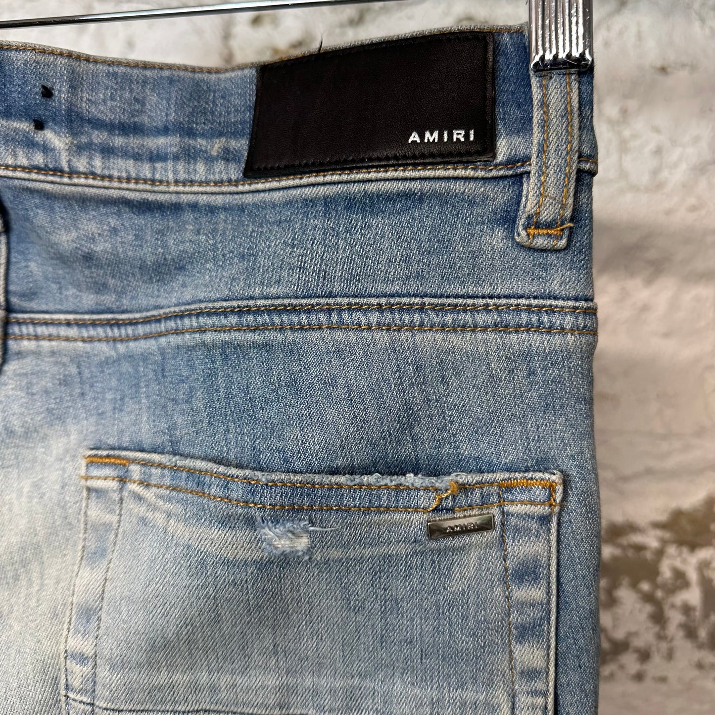 Amiri MX1 Cream Suede Blue Denim Jeans Sz 30