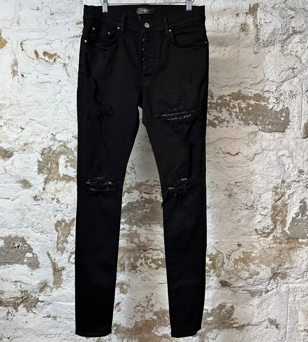Amiri MX1 Black Paisley Black Denim Jeans Sz 32