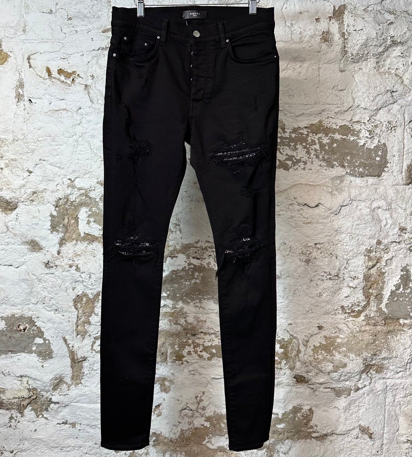 Amiri MX1 Black Paisley Black Denim Jeans Sz 32