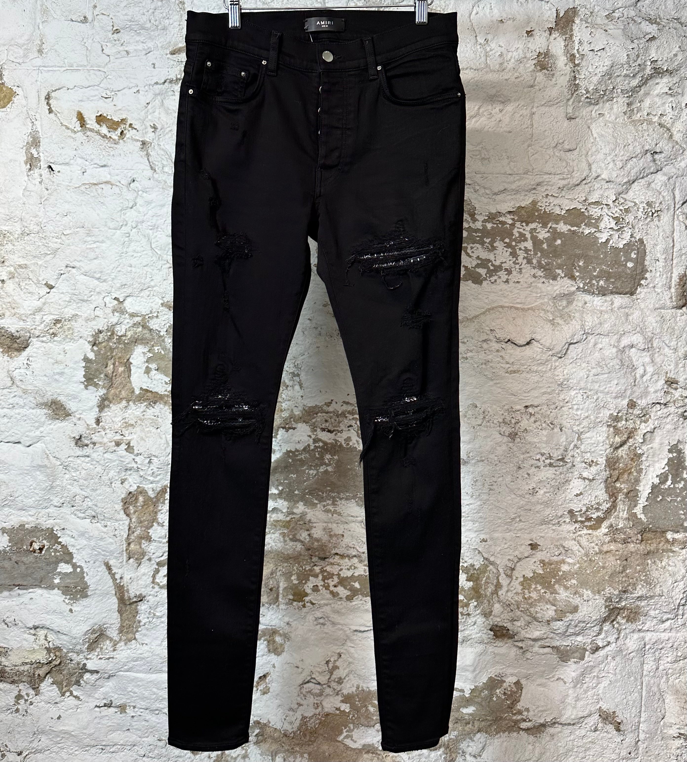 Amiri MX1 Black Paisley Black Denim Jeans Sz 32