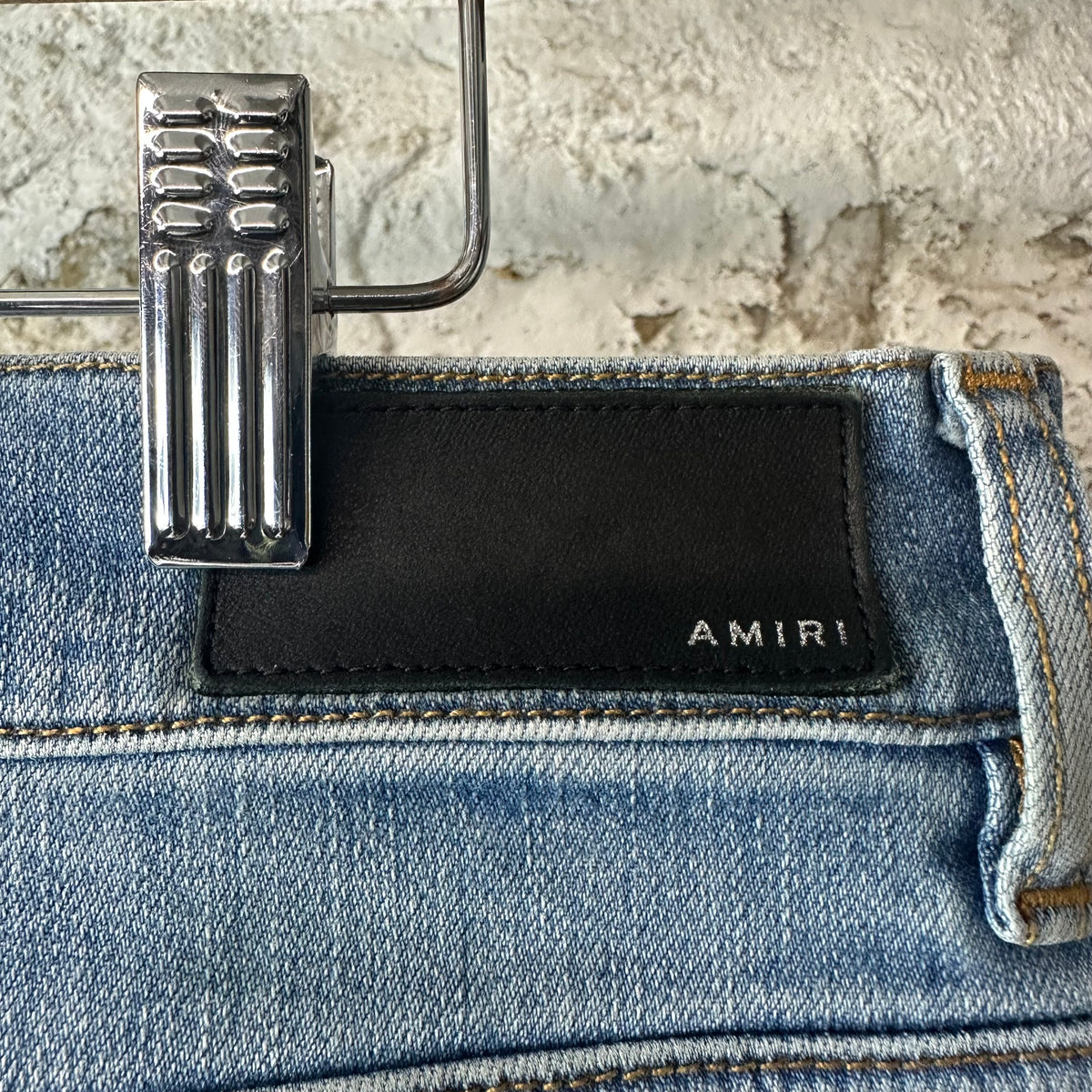 Amiri MX1 Pink Suede Blue Denim Jeans Sz 36