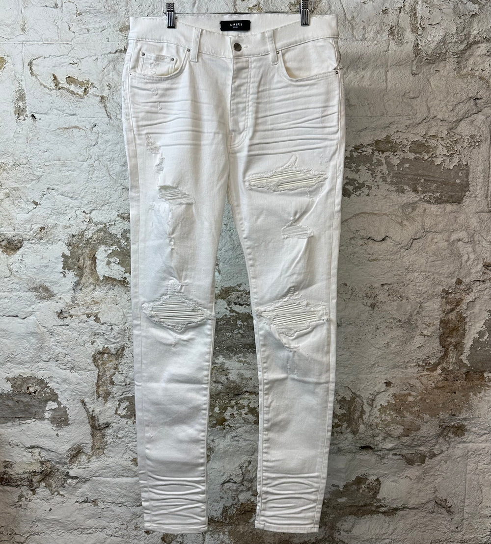 Amiri MX1 White Leather White Denim Jeans