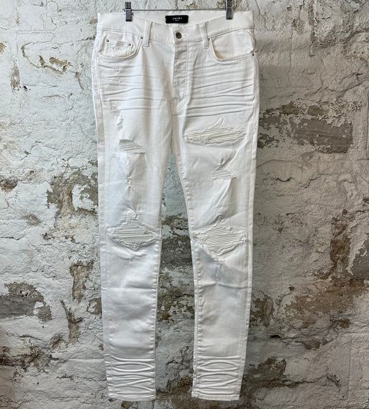Amiri MX1 White Leather White Denim Jeans