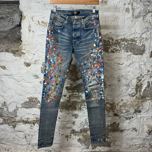 Amiri Multicolor Paint Splatter Blue Denim Jeans