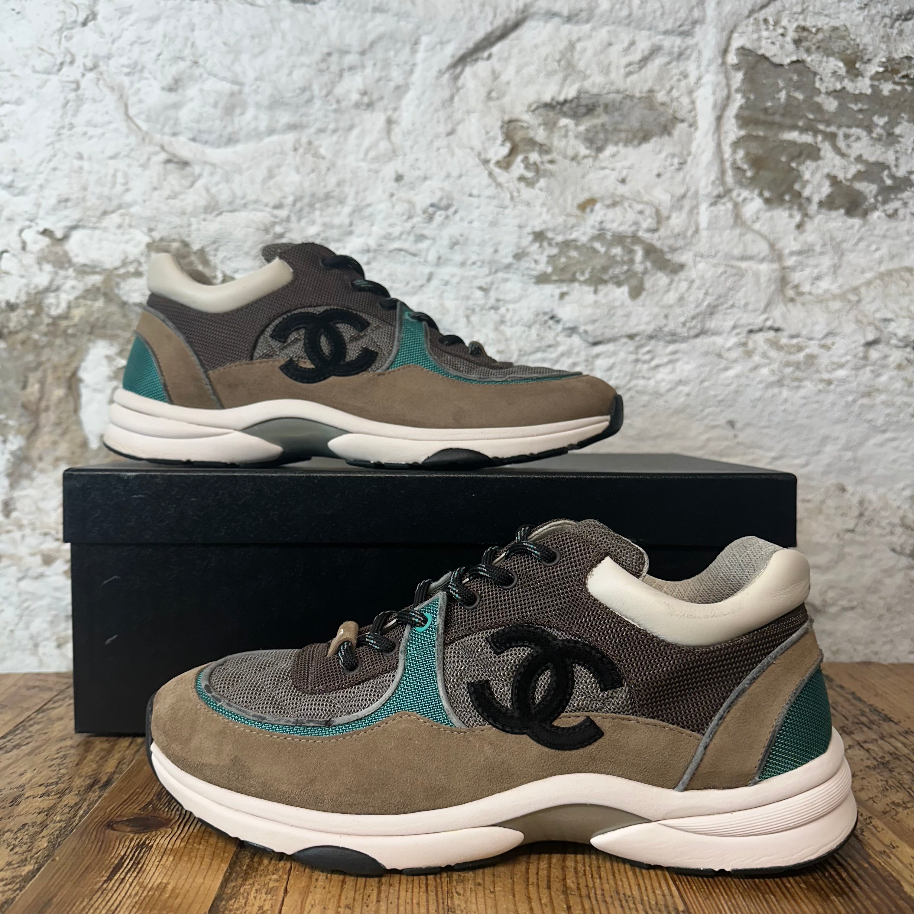 Chanel Black CC Brown Green Trainer Sneaker Sz 12 (45)