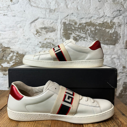 Gucci Red Tab Strap White Ace Sneaker Sz 11.5