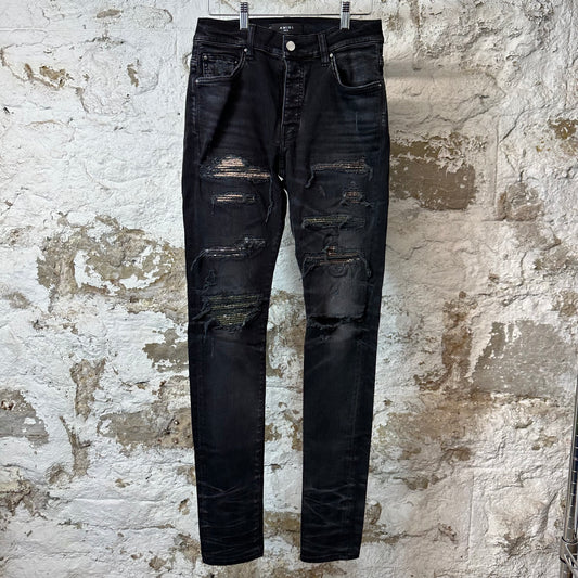 Amiri MX1 Multicolor Paisley Thrasher Black Denim Jeans Sz 29