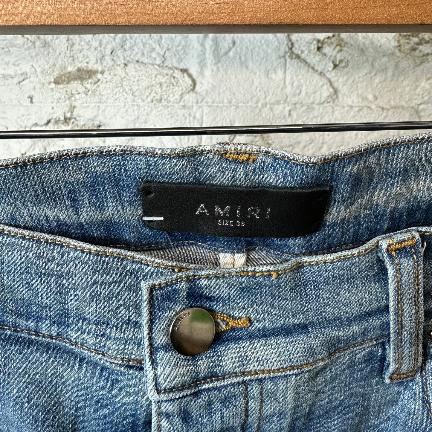 Amiri Green Camo Bones Blue Denim Jeans Sz 38