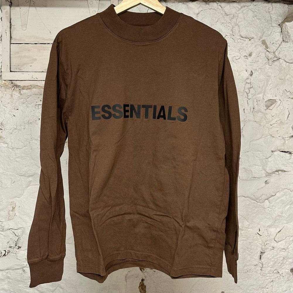 Fear of God Essentials Chest Spellout Brown L/S T-Shirt Sz XS