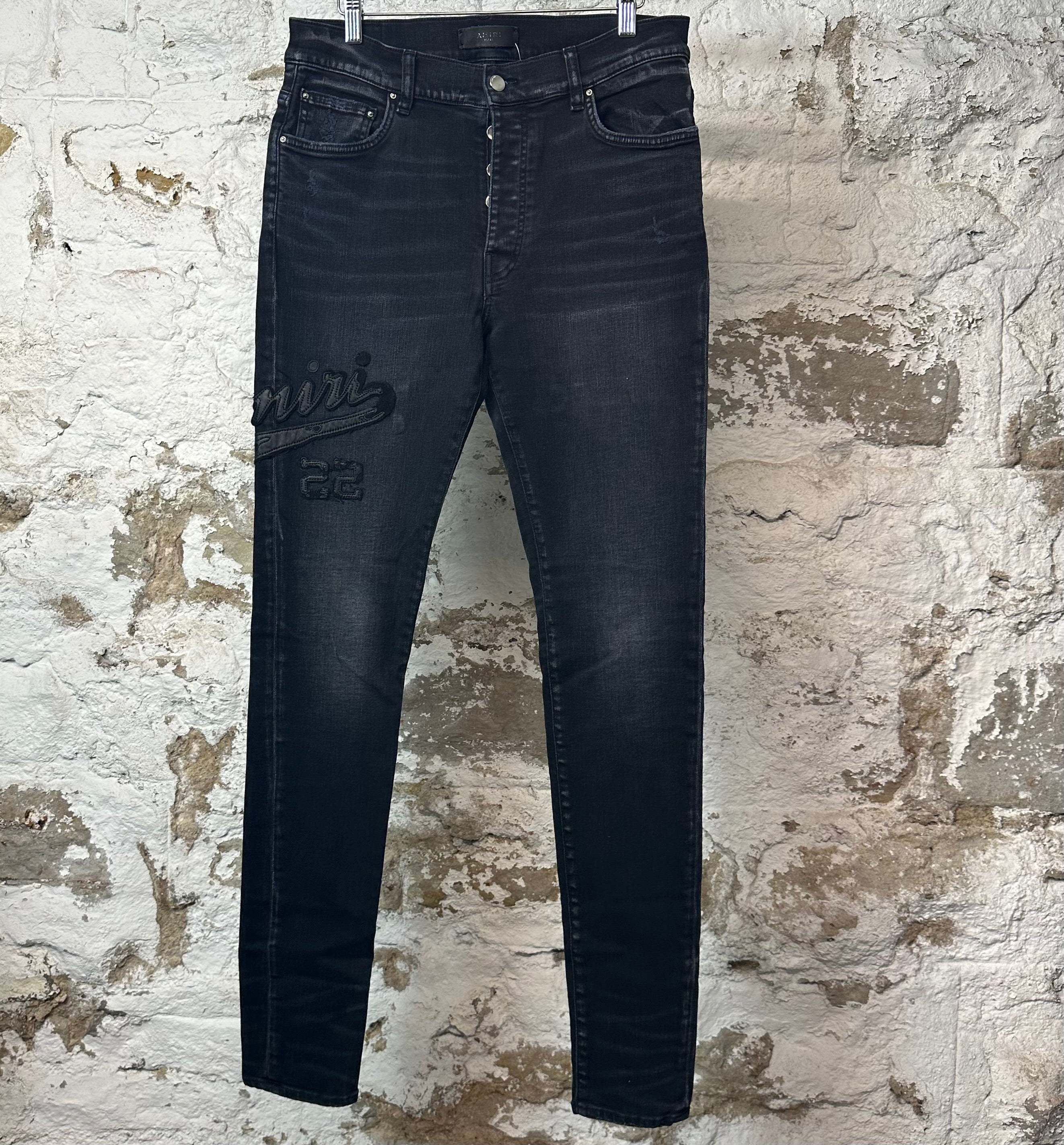 Amiri Black Varsity Patch Black Denim Jeans Sz 34
