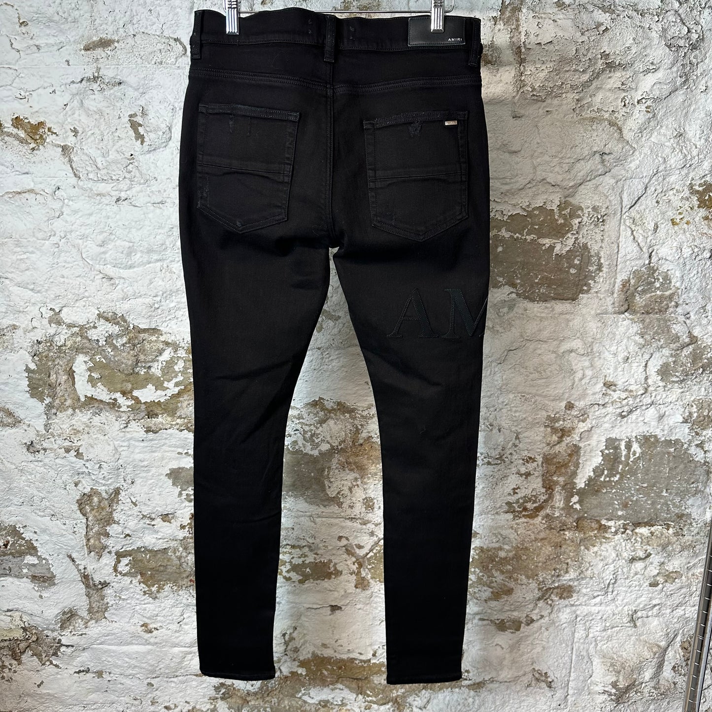 Amiri Black Suede Core Logo Black Denim Jeans Sz 33