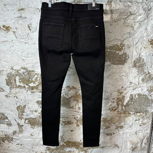 Amiri Black Suede Core Logo Black Denim Jeans Sz 33