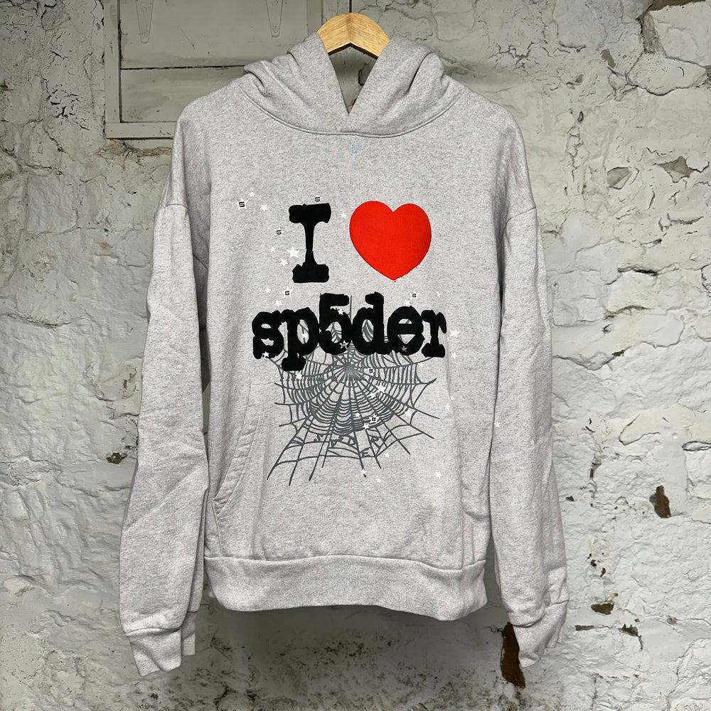 Sp5der I Love Sp5der Grey Hoodie Sz XL