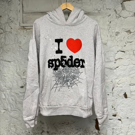 Sp5der I Love Sp5der Grey Hoodie Sz XL