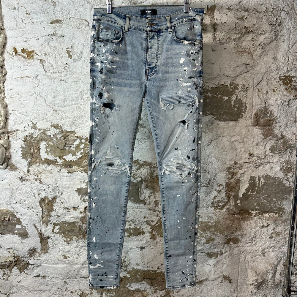 Amiri MX1 Denim Paint Splatter Blue Denim Jeans Sz 32