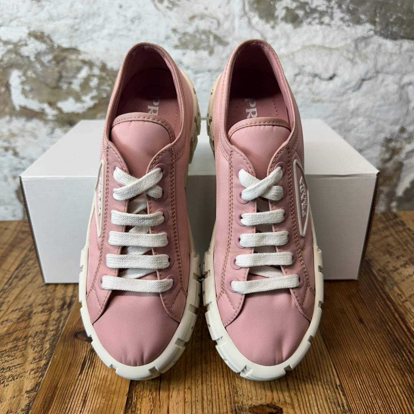 Prada Gabardine Pink Nylon Cream Sneaker Sz 6 (38.5)