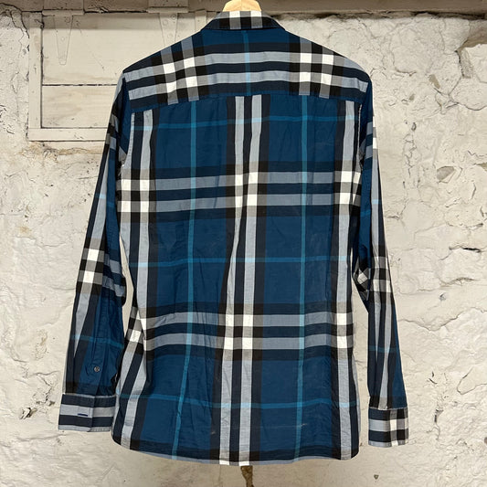 Burberry Blue Plaid Button Up Sz S