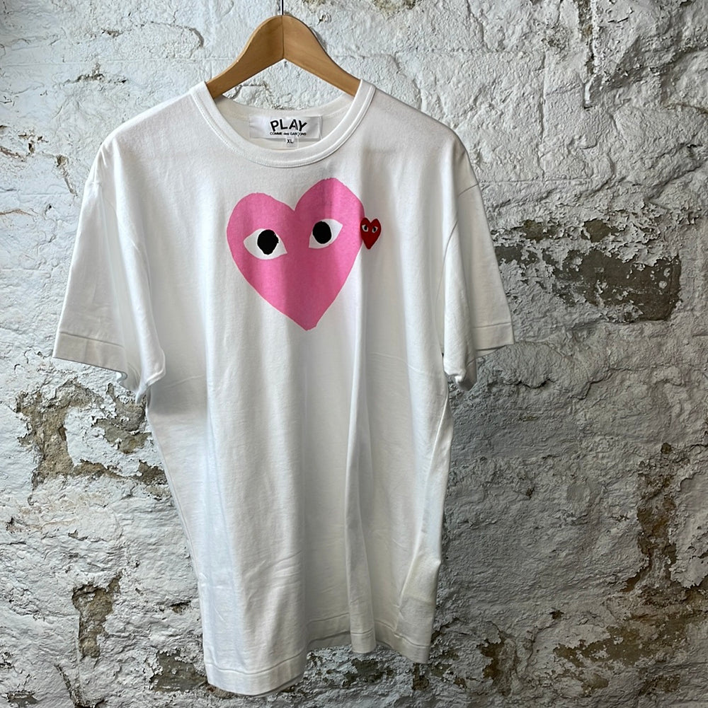 CDG Pink Red Heart White T-Shirt Sz XL DS