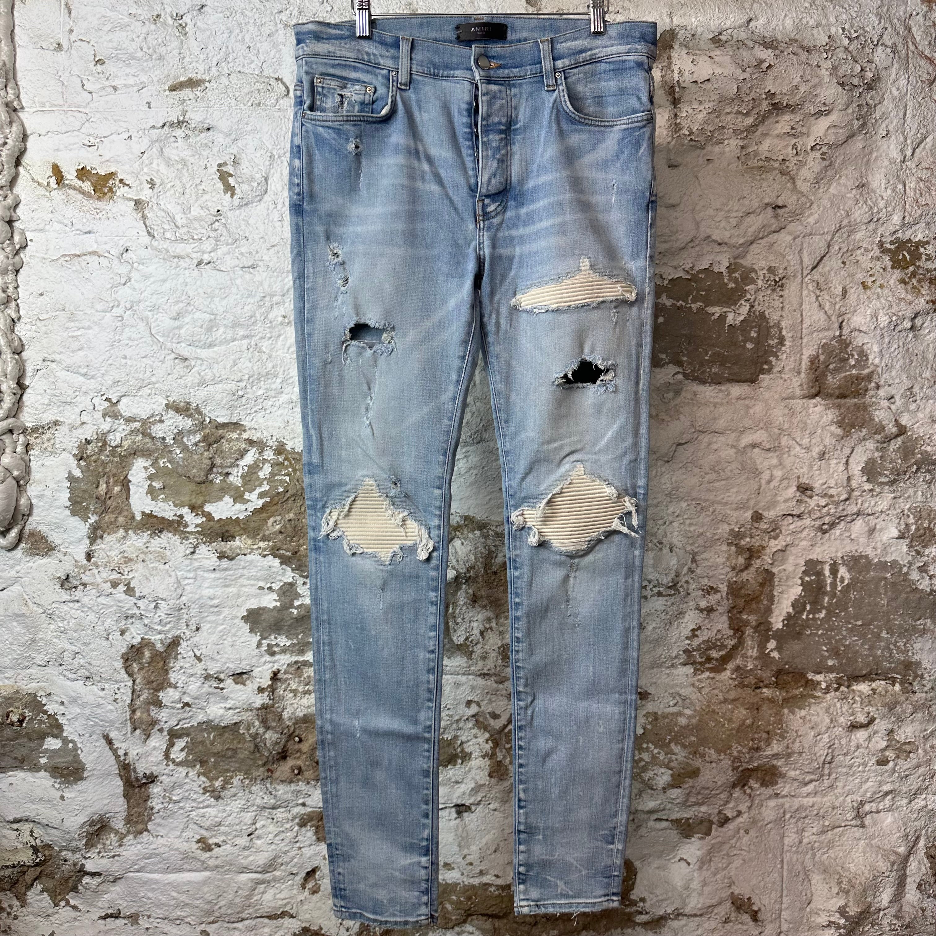 Amiri MX1 Cream Suede Blue Denim Jeans Sz 33
