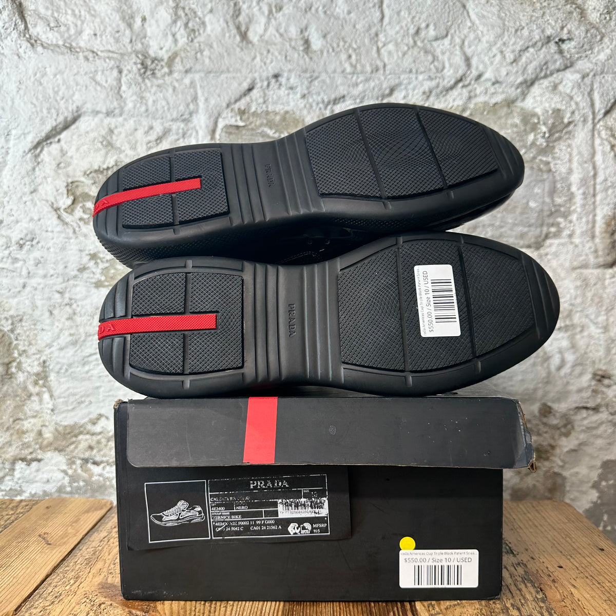 Prada Americas Cup Triple Black Patent Sneaker Sz 10