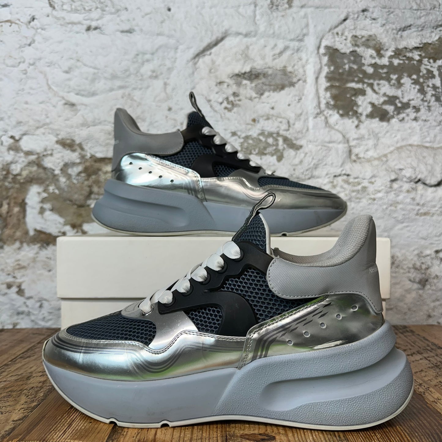 Alexander Mcqueen Black Silver Nappa Joy Sneaker Sz 9.5 (42.5)