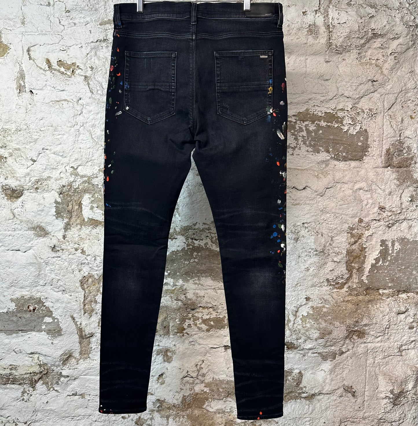 Amiri Multicolor Paint Splatter Black Denim Jeans Sz 36