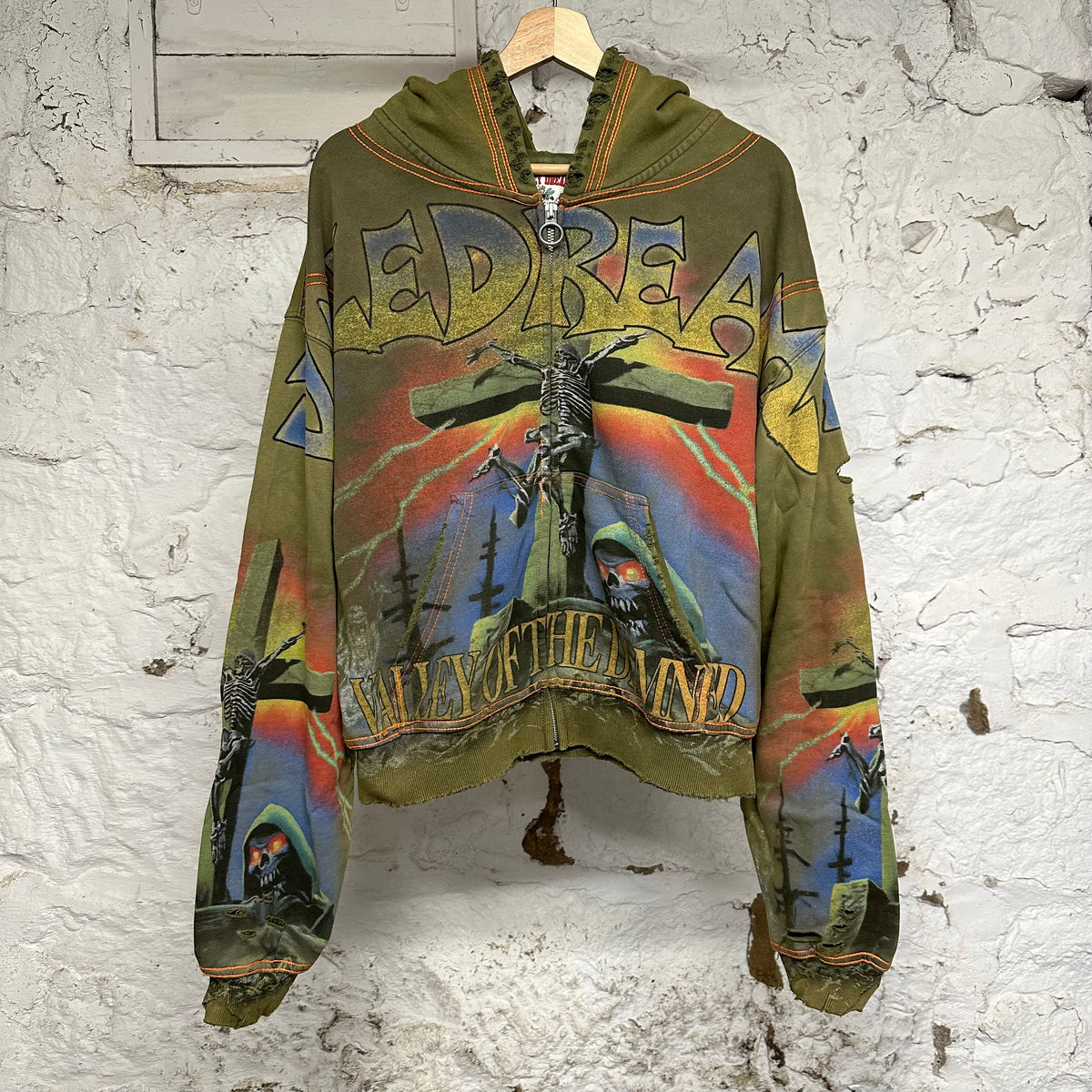 Vale Dammed Big Zip Up Olive Hoodie Sz M