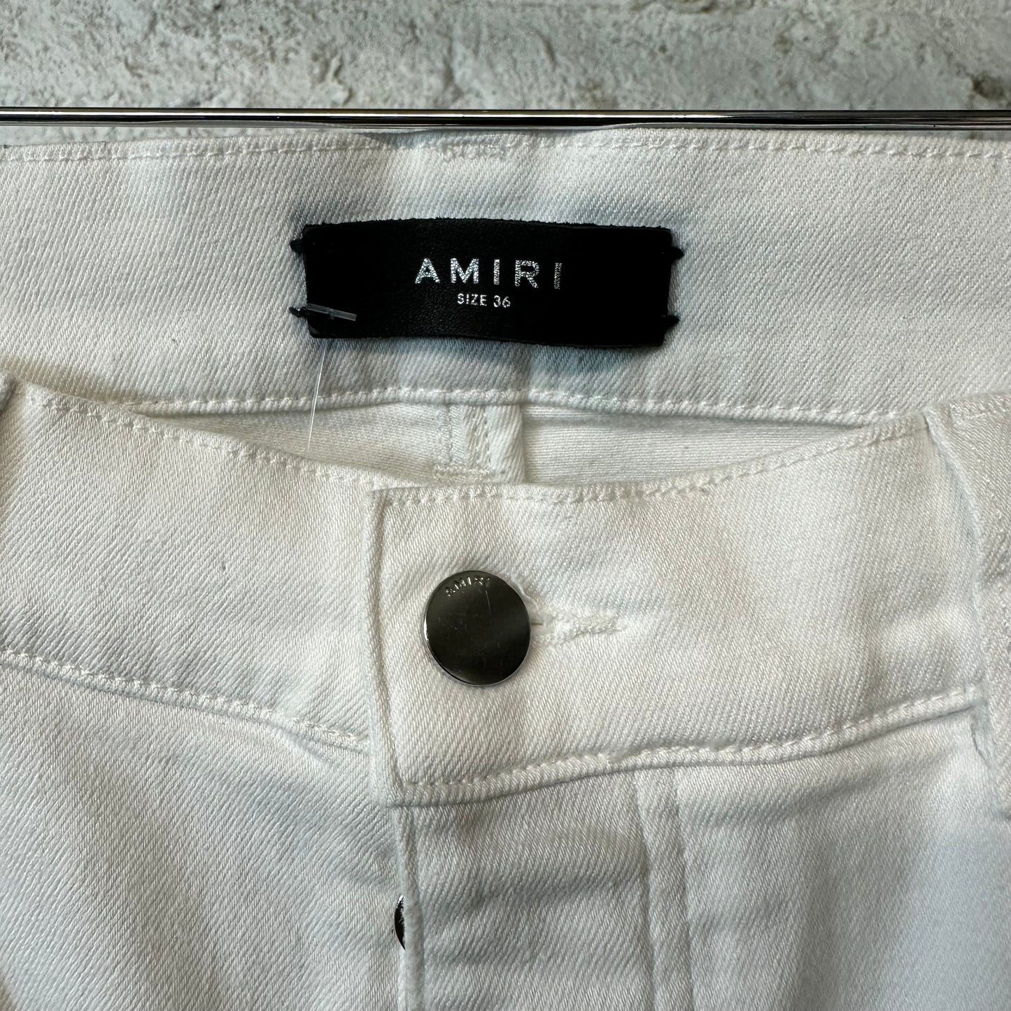 Amiri MX1 White Leather White Denim Jeans Sz 36