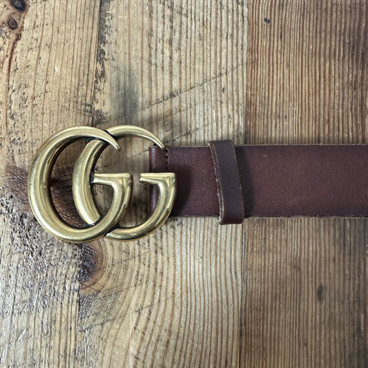 Gucci Brown Leather GG Belt Sz (85/34)