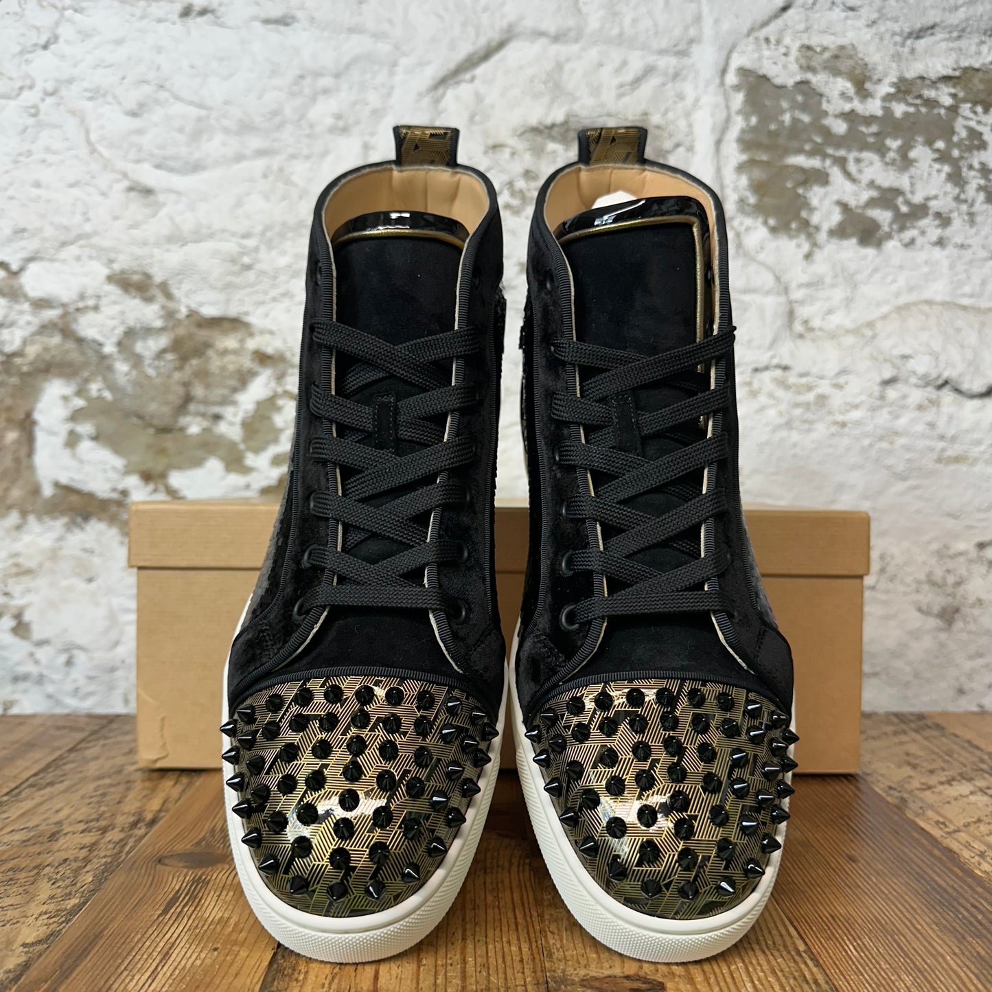 Christian Louboutin High Black Sequen Spike Sneaker Sz 11.5 (44.5) DS