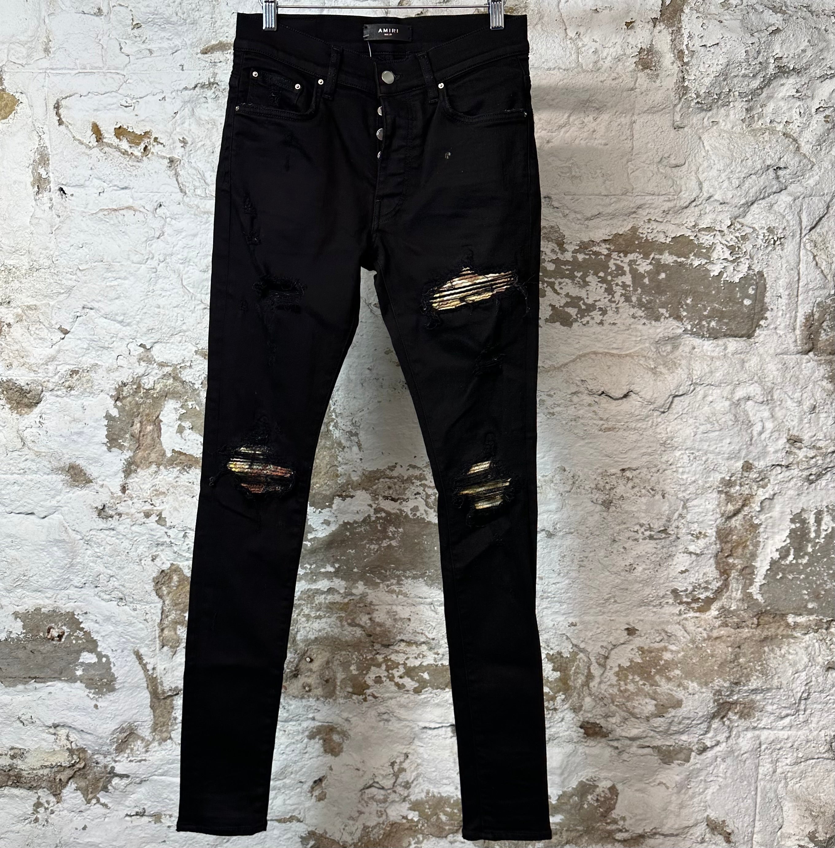 Amiri MX1 Aloha Patch Black Denim Jeans Sz 29