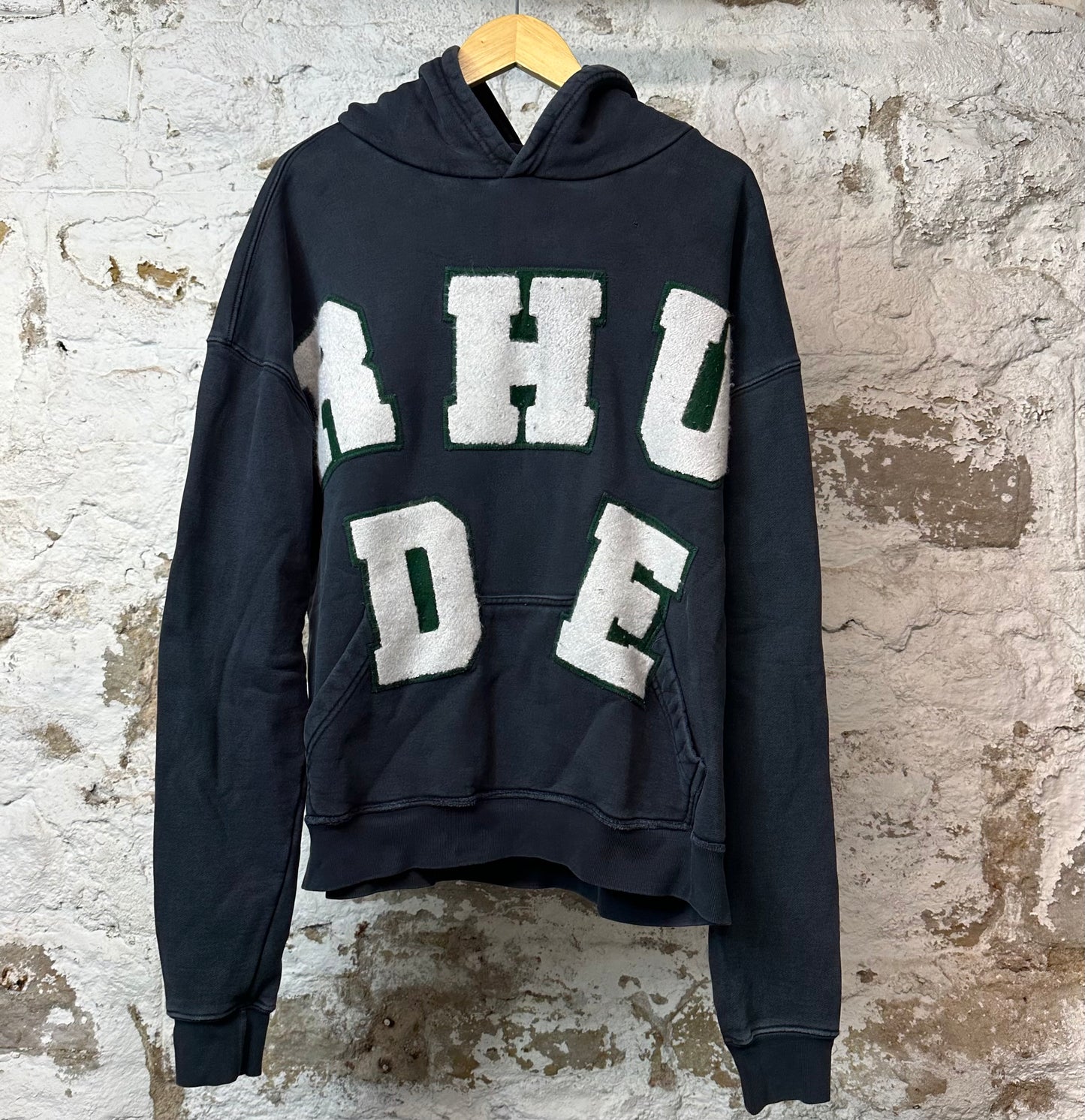 Rhude Felt Spellout Hoodie Navy Sz S