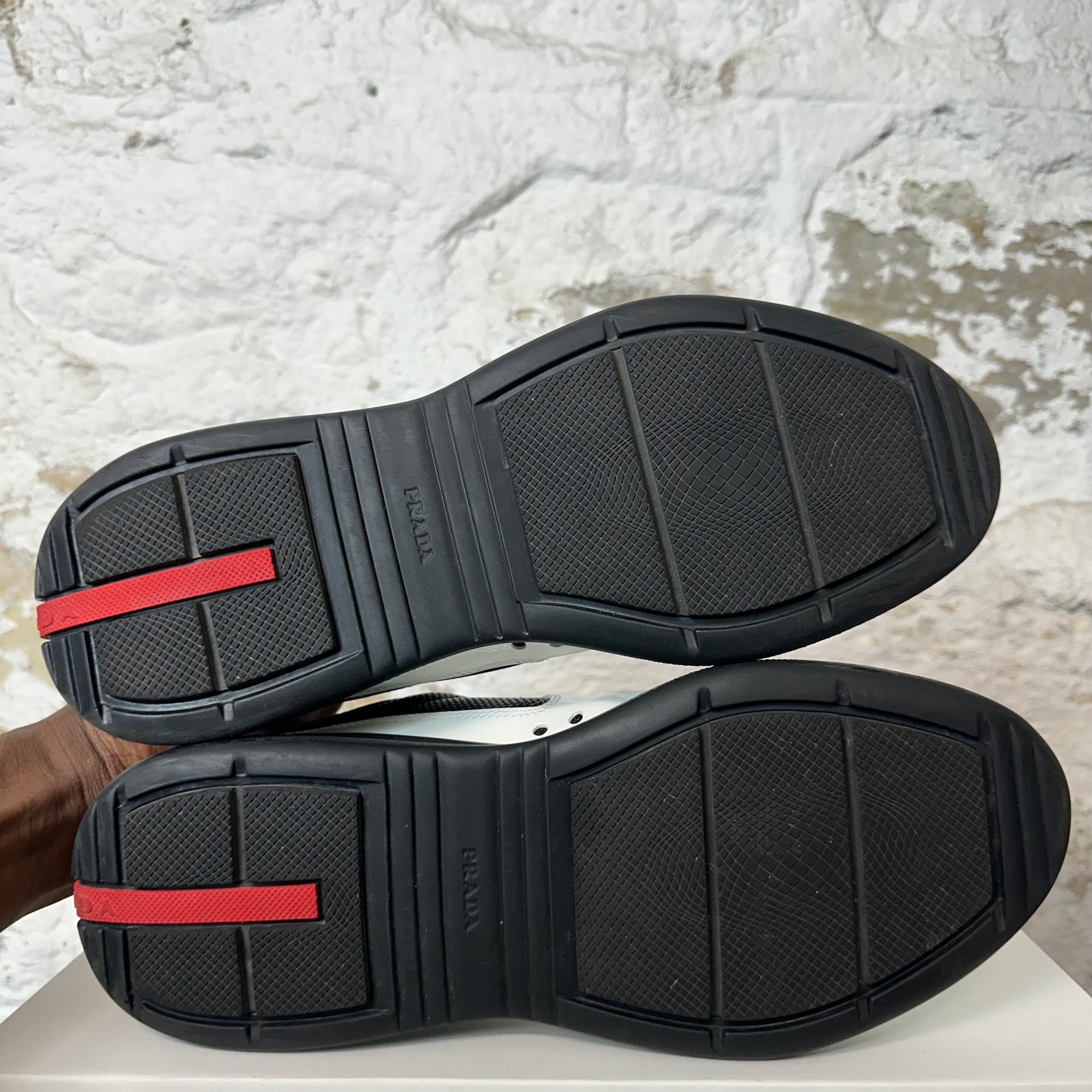 Prada Americas Cup White Patent Red Black Sneaker Sz 8 No Box