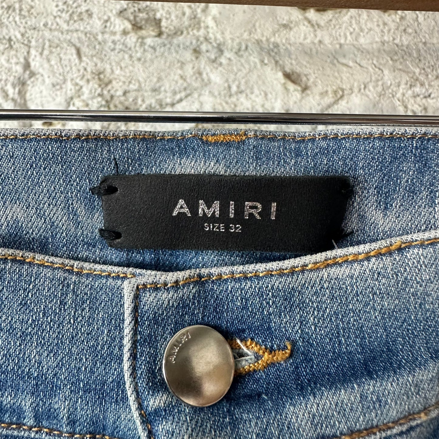 Amiri MX1 Cracked Orange Blue Denim Jeans Sz 32