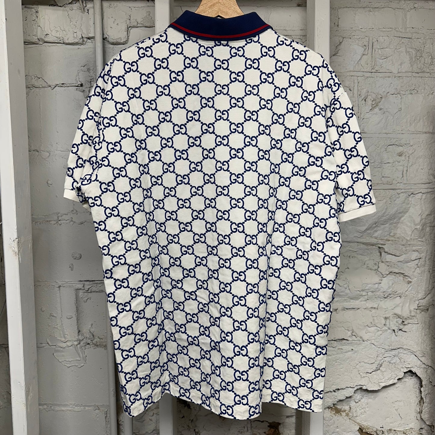 Gucci Blue GG Monogram White Polo Shirt Sz XXXL (Fits XL)