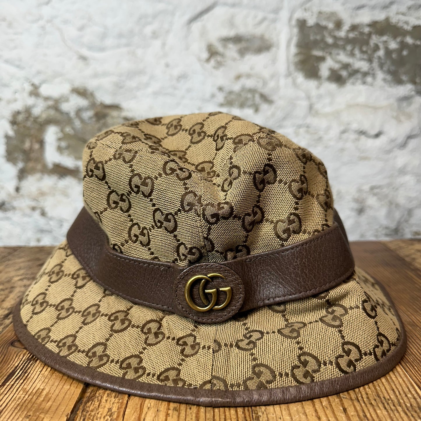 Gucci Beige GG Monogram Bucket Hat Sz M