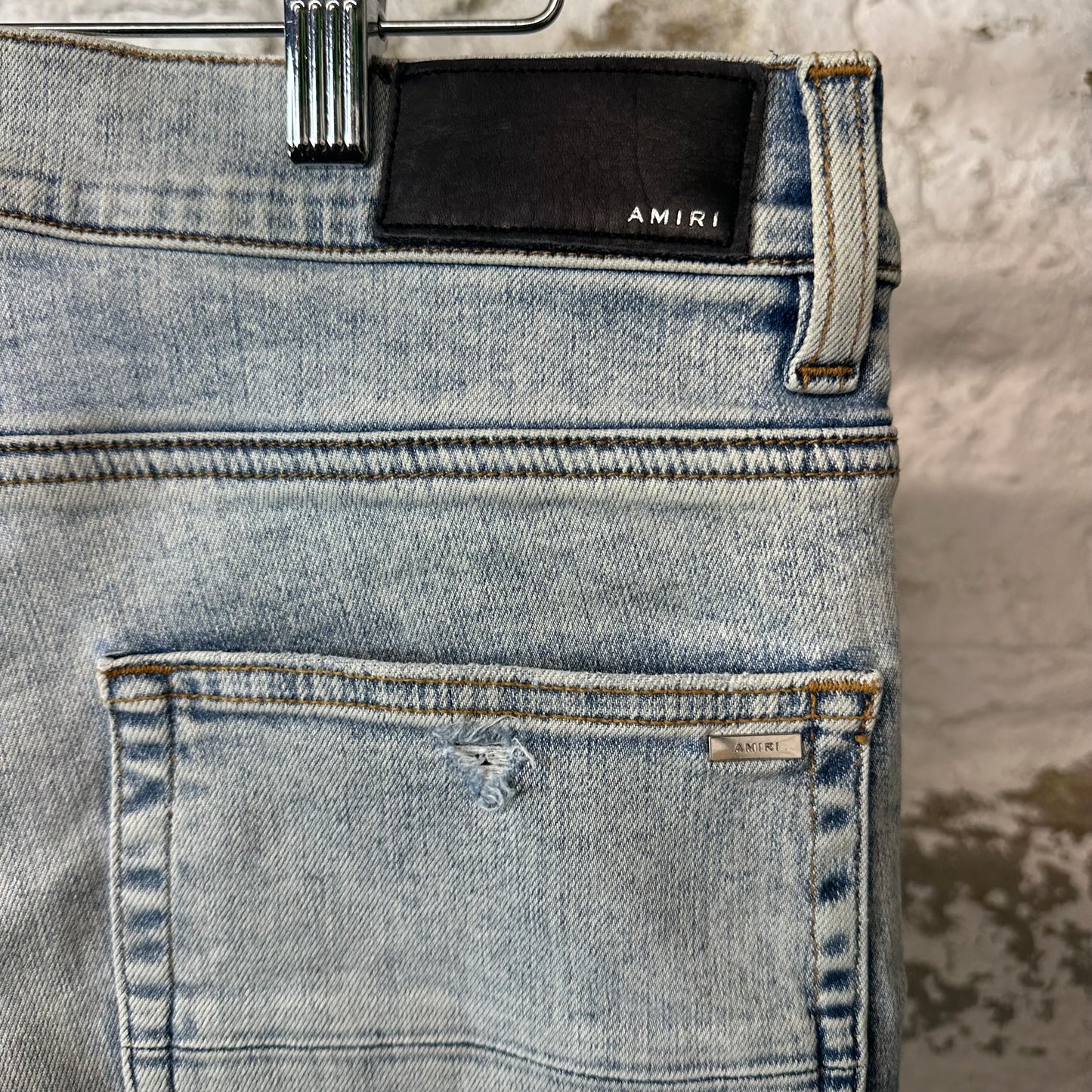 Amiri Multicolor Paisley Patches Washed Blue Denim Jeans Sz 34